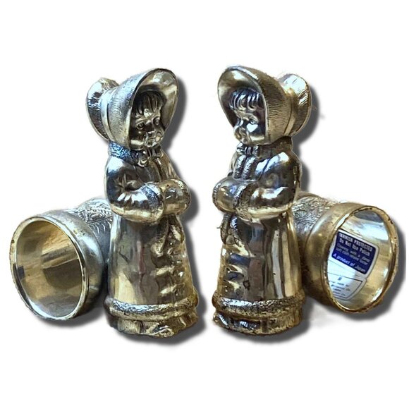 Vintage Silver-Plated Napkin Rings Set Of 2 Circa Girl In Bonnet Design Made In - Picture 1 of 7